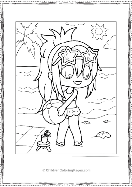 Girl With Star Glasses On The Beach Gacha Life Coloring Pages Free PDF Printable