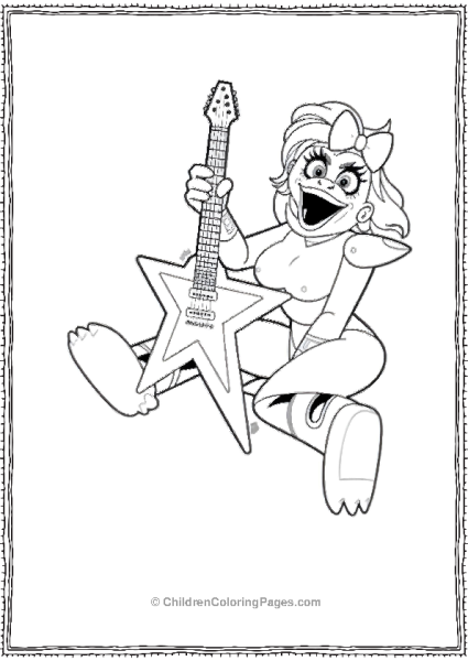 Glam Rock Girl With Star Guitar Black Five Nights At Freddy’s Coloring PageWhite Free PDF Printable