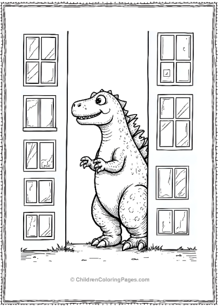 Godzilla Peeking Between Two Large Buildings Free PDF Printable