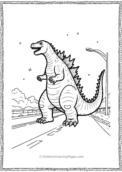 Godzilla Stmping Through An Empty Highway Free PDF Printable