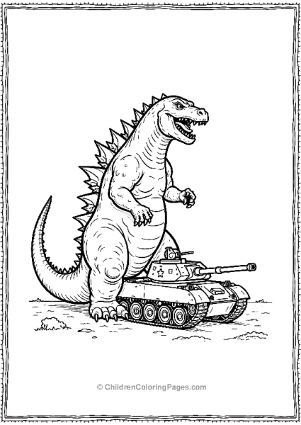 Godzilla Stomping On Tiny Military Tank Free PDF Printable