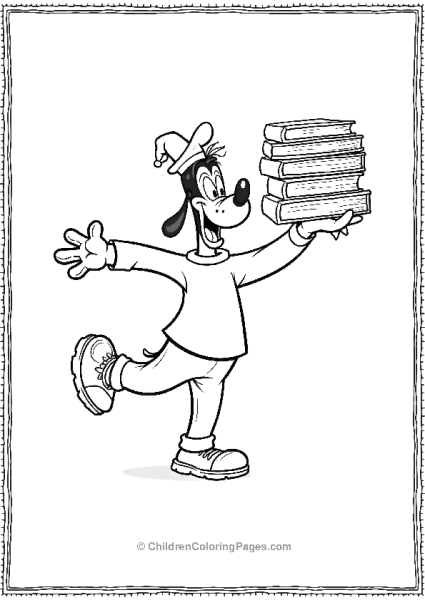 Goofy Balancing On One Foot With Stack Of Books Free PDF Printable