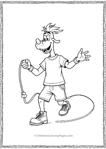 Goofy Doing Jump Rope In Gym Clothes With Motion Free PDF Printable