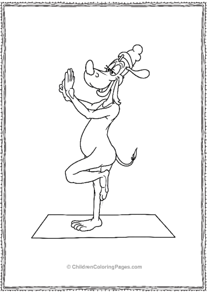 Goofy Doing Yoga On A Mat With A Silly Balancing Free PDF Printable