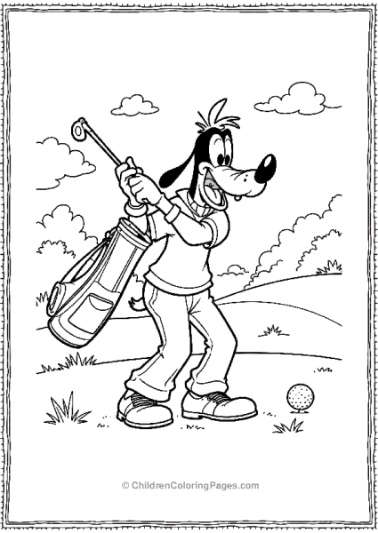 Goofy Hitting A Golf Ball On A Sunny Course Free PDF Printable