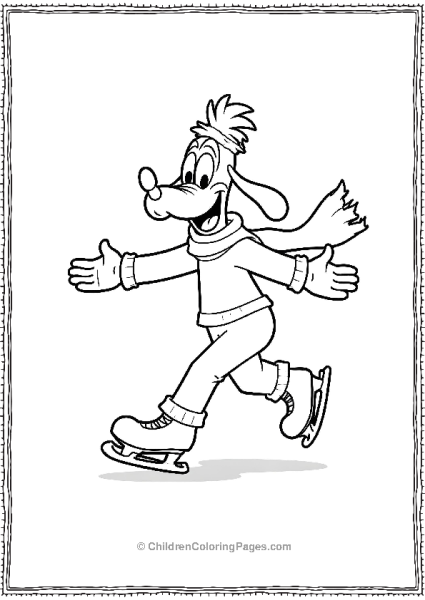 Goofy Ice Skating On A Rink Arms Outstretched Free PDF Printable