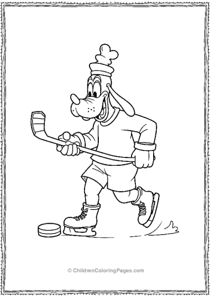 Goofy In A Hockey Outfit Skating On Ice With A Pu Free PDF Printable