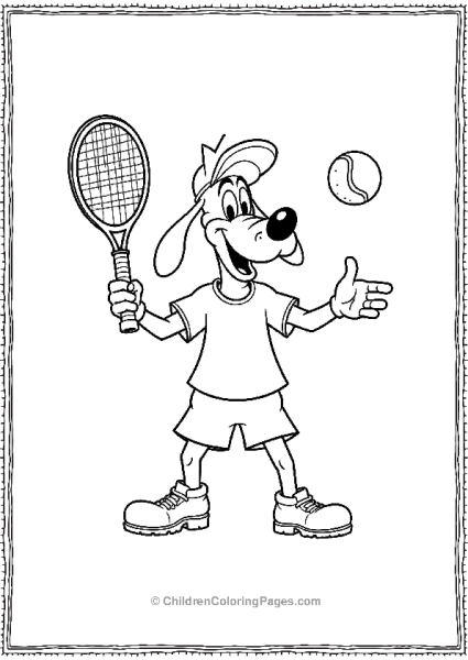 Goofy In A Tennis Outfit Swinging A Racket At F Free PDF Printable