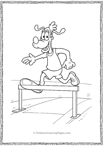 Goofy Jumping Over A Hurdle On A Running Track Free PDF Printable