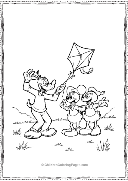 Goofy Mickey And Donald Flying Kites Together Free PDF Printable