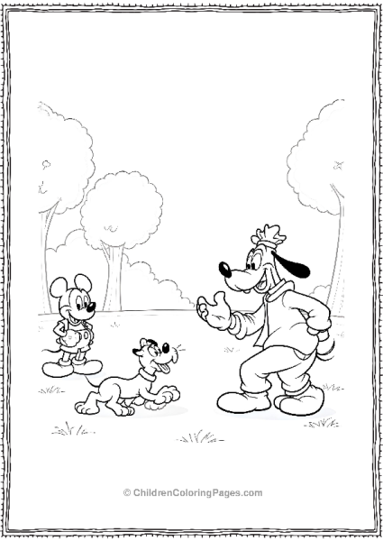 Goofy Playing Catch With Pluto In The Park Free PDF Printable