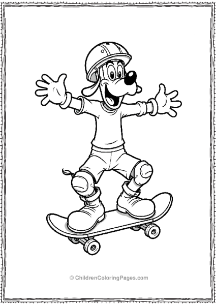 Goofy Riding A Skateboard With A Helmet And Elbow Free PDF Printable