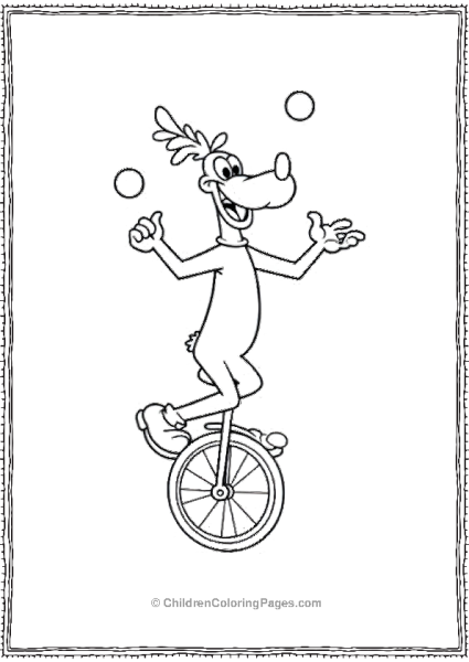 Goofy Riding A Unicycle And Juggling Three Balls Free PDF Printable