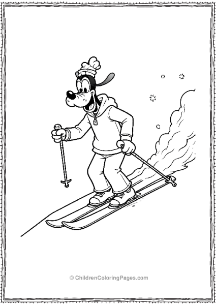 Goofy Skiing Down A Hill With Poles And Snow Flying Free PDF Printable