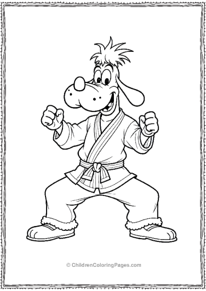 Goofy Wearing A Karate Uniform Striking A Funny Free PDF Printable