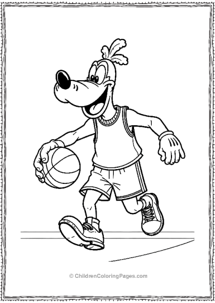 Goofy Wearing Basketball Jersey While Dribbling Free PDF Printable