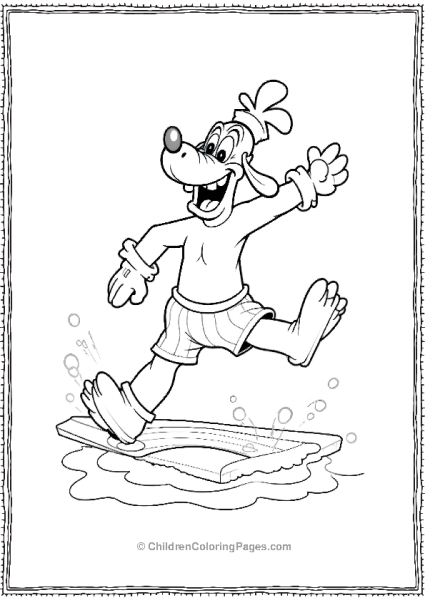 Goofy Wearing Swim Trunks And Diving Off A Board Free PDF Printable