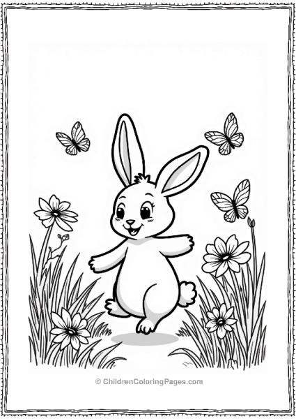 Spring Happy Bunny In A Flower Field Free PDF Printable