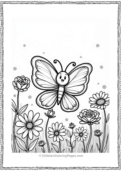 Spring Happy Butterfly Among Flowers Free PDF Printable