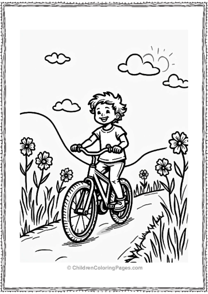 Happy Child Riding Bicycle In Spring Free PDF Printable