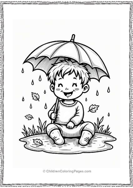 Spring Happy Toddler In A Puddle With Leaves Free PDF Printable