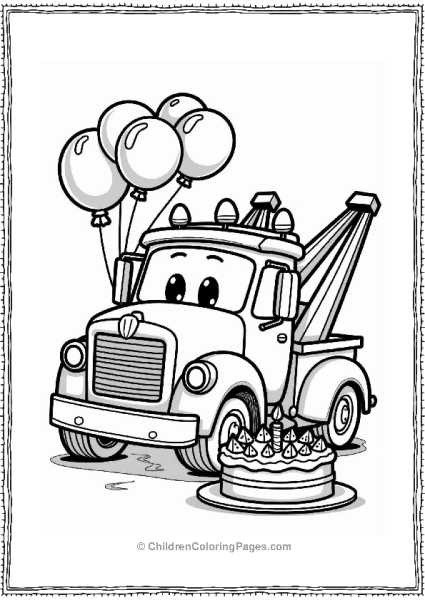 Happy Tow Truck With Balloons Free PDF Printable