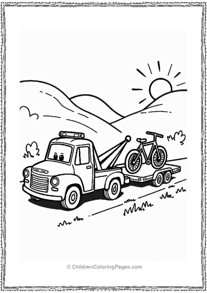 Happy Tow Truck With Bicycle Free PDF Printable