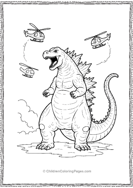 Helicopters Circling Around Godzilla Free PDF Printable