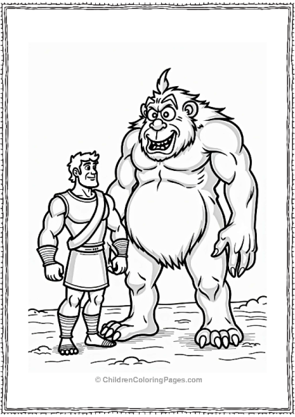 Hercules And Iolaus Facing A Cartoon Monster Free PDF Printable