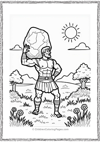 Hercules Lifting A Boulder In A Sunny Field Free PDF Printable