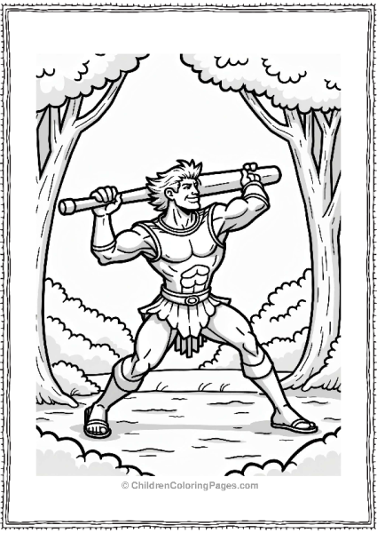 Hercules Training With A Club In The Forest Free PDF Printable