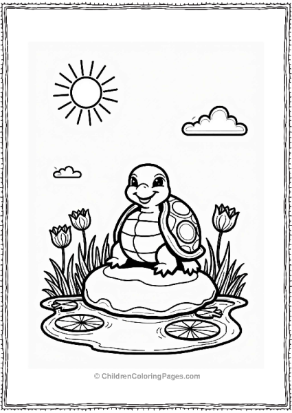 Spring Joyful Turtle By A Pond Free PDF Printable