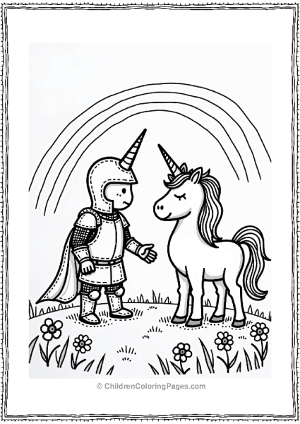 Knight And Unicorn In A Flower Field Free PDF Printable