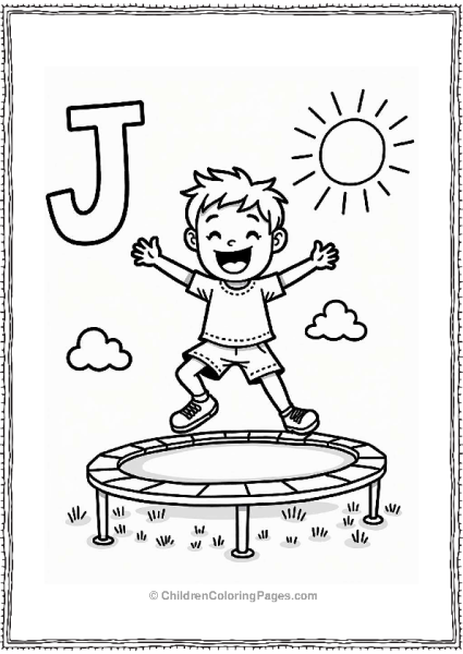 Letter J Excited Child Jumping On A Trampoline Free PDF Printable