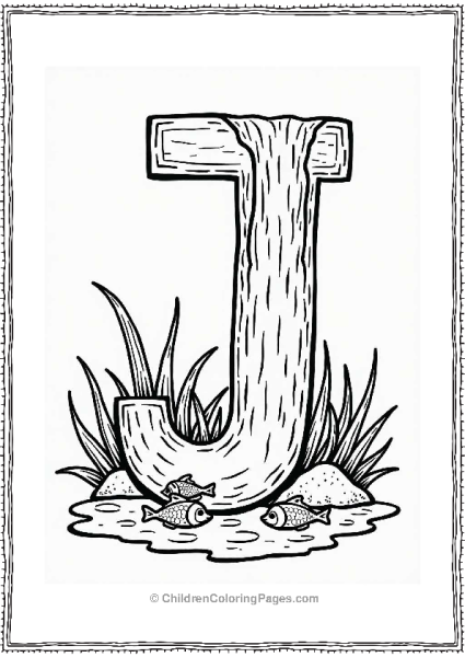 Letter J J Waterfall Adventure Coloring Page Free PDF Printable