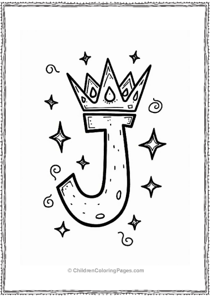 Letter J J With Crown And Stars Free PDF Printable