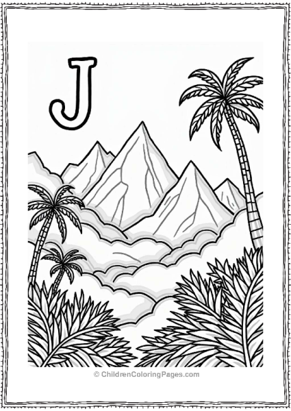 Letter J Jagged Mountains And Jungle Scene Free PDF Printable