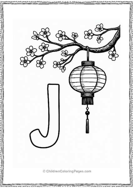 Letter J Japanese Lantern Festival With Cherry Blossoms Free PDF Printable