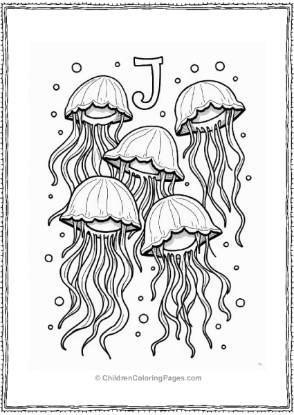 Letter J Jellyfish Parade Coloring Page Free PDF Printable