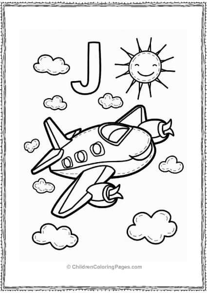 Letter J Jigsaw Jet Plane In A Colorful Sky Free PDF Printable