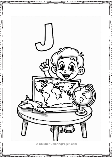 Letter J Jolly Character With World Map Free PDF Printable
