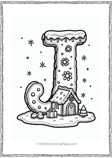 Letter J Jolly Gingerbread House Coloring Page Free PDF Printable