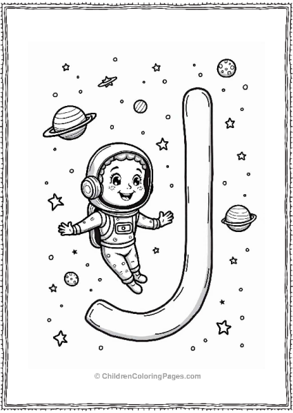 Letter J Journey Through Space Coloring Page Free PDF Printable
