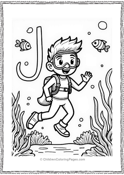Letter J Jovial Diver Underwater Adventure Free PDF Printable