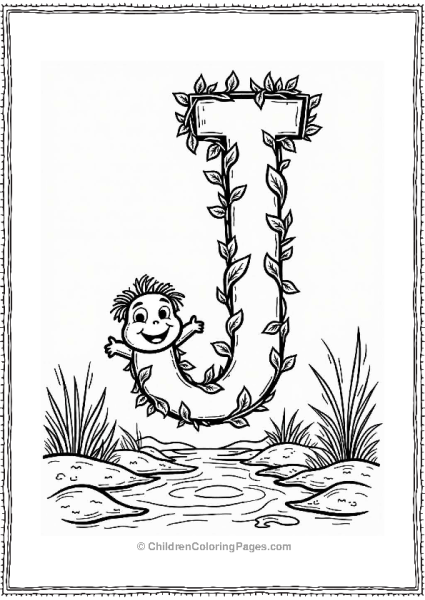 Letter J Jumping Letter J In A Jungle Scene Free PDF Printable