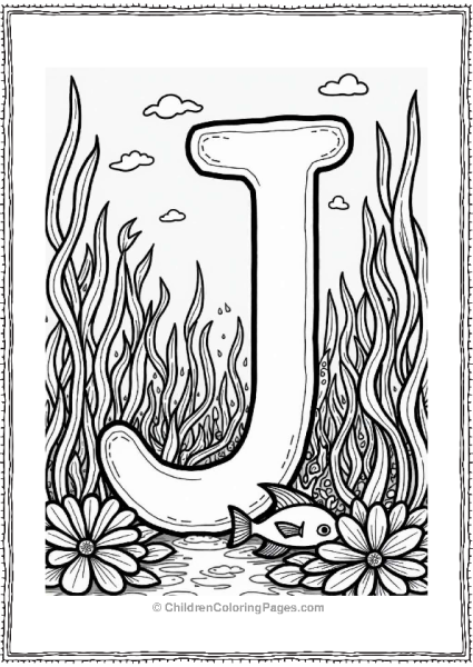 Letter J Jungle Of Sea Plants With Hidden Fish Free PDF Printable