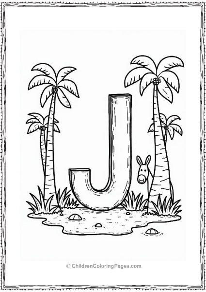 Letter J Jungle Scene With Cartoon Trees Free PDF Printable