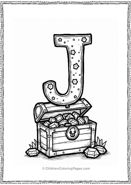 Letter J Whimsical J Gemstone On Treasure Chest Free PDF Printable