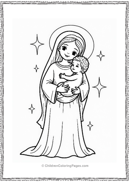 Christmas Mary Holding Baby Jesus In A Starry Halo Free PDF Printable