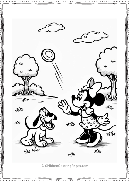 Minnie Mouse And Pluto Playing Fetch Free PDF Printable